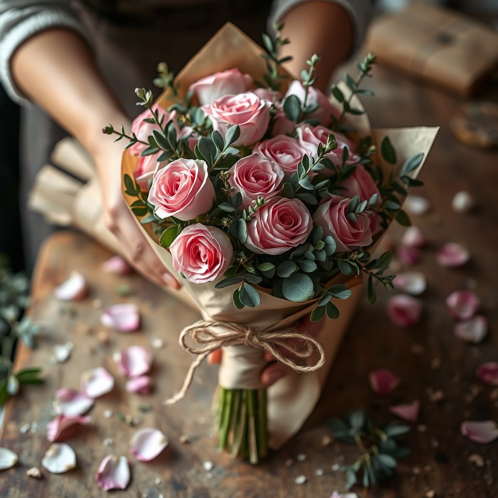 Florist crafting a bouquet